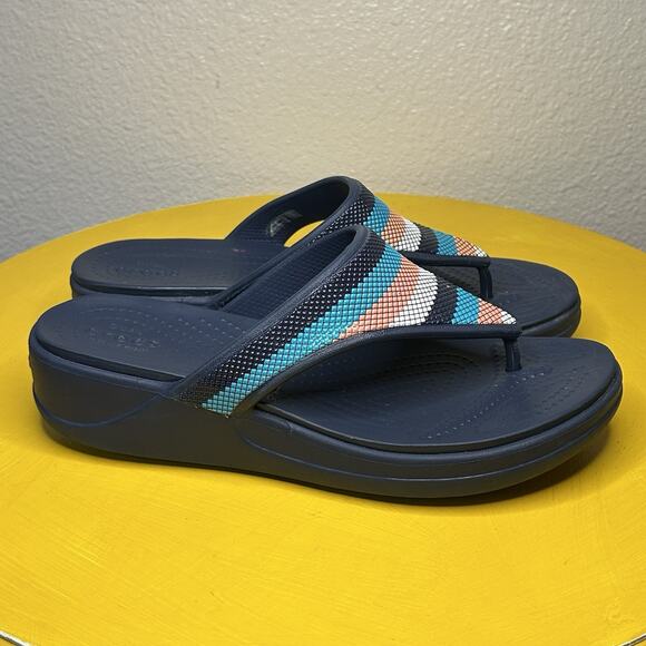 CROCS Monterey Bead Stripe Thong Comfort Sandals Flip Flops Women’s Size 9 Blue - Picture 4 of 14